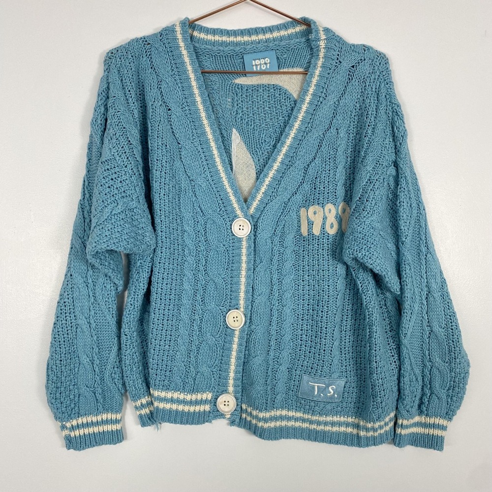 Taylor Swift 1989 Cardigan Sweater Womens XS/SM Blue Birds V Neck Button Knit